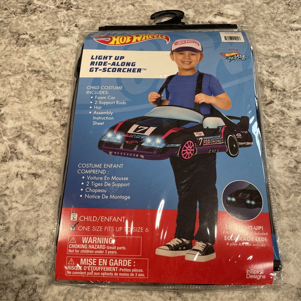 Hot Wheels Kids' Let's Race GT Scorcher Ride Along LED Light Up Costume with Hat